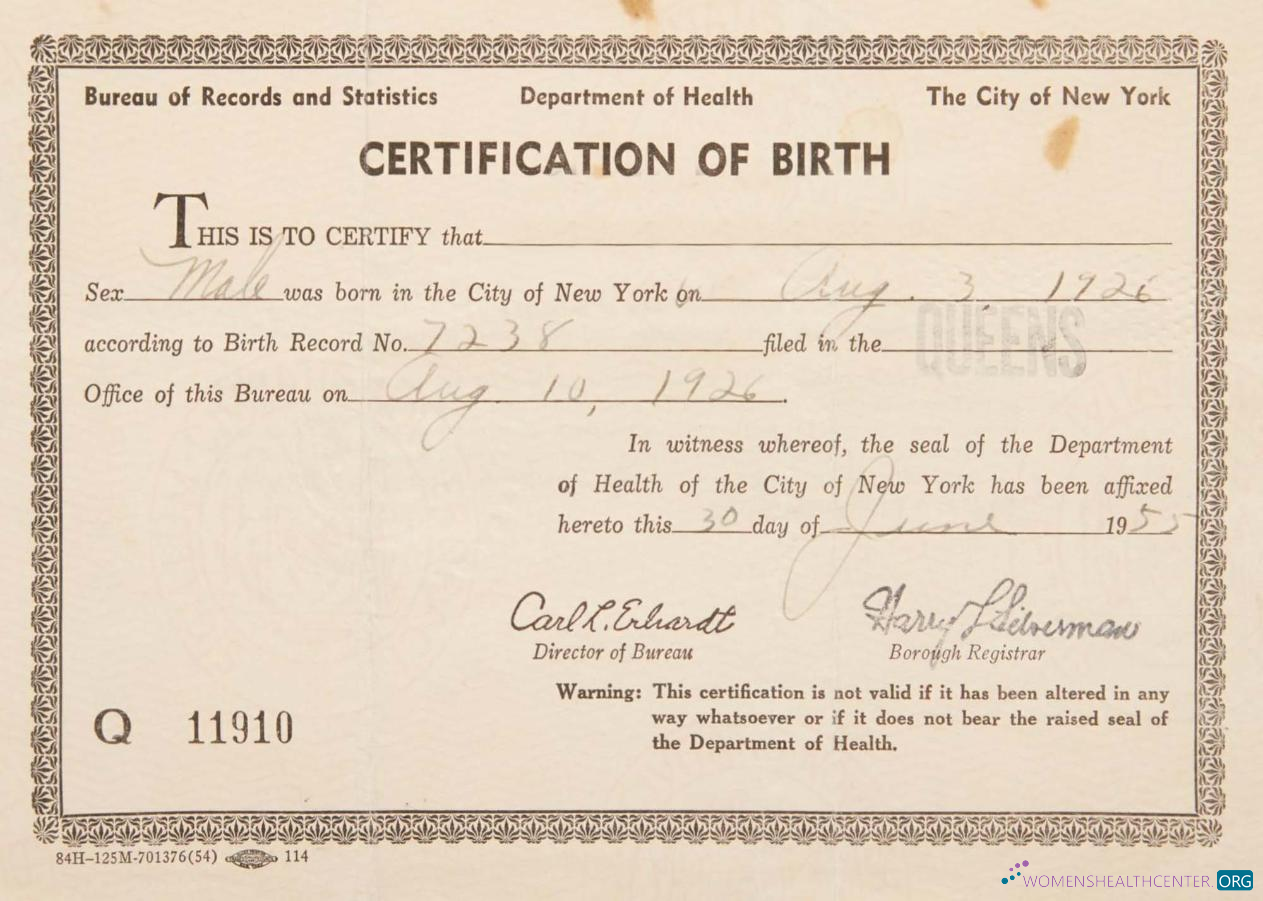 Download New York Department of Health birth certification Photoshop template